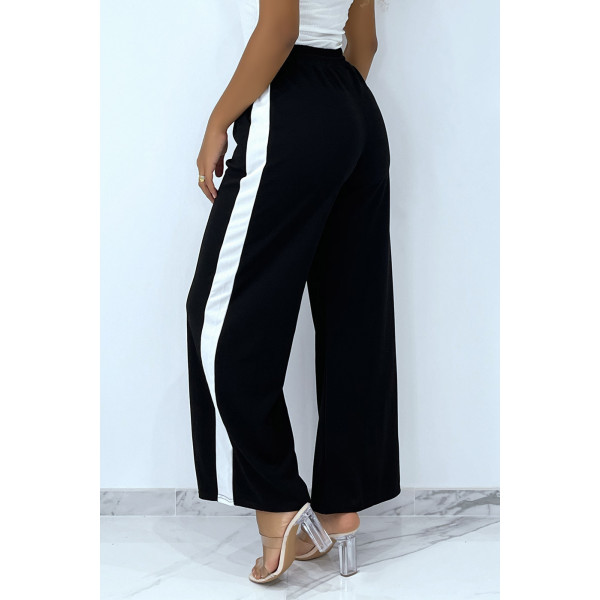 Pantalon palazzo noir avec bande blanche - 7