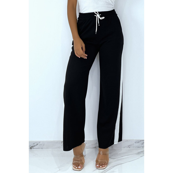 Pantalon palazzo noir avec bande blanche - 9