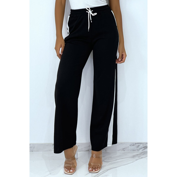 Pantalon palazzo noir avec bande blanche - 11