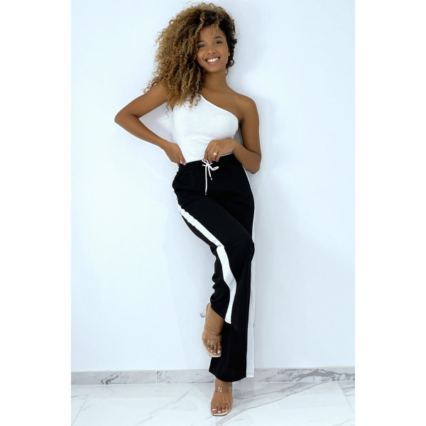 Pantalon palazzo noir avec bande blanche - 12