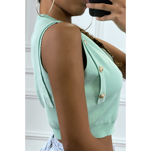 Top debardeur court vert turquoise avec boutons dorée - 4