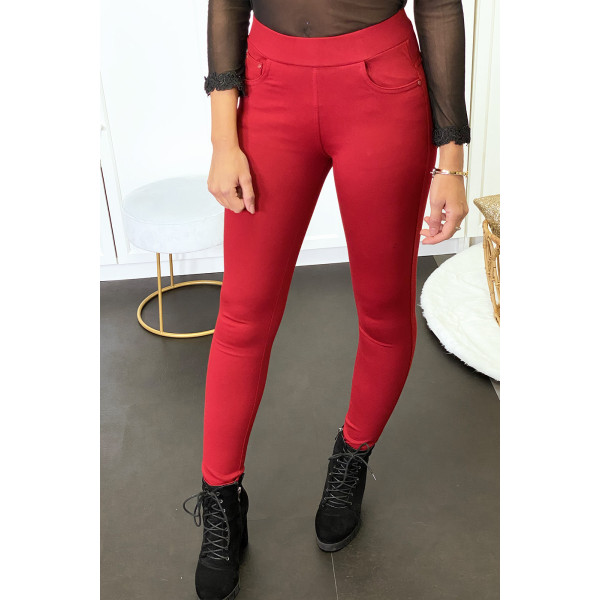 Pantalon slim bordeaux avec 5 poches - 1