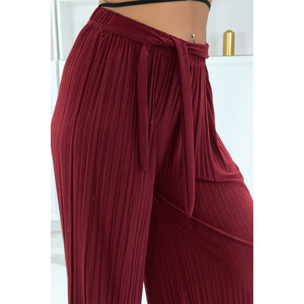 Pantalon palazzo bordeaux plissé à motif - 3