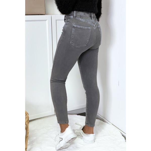 Jeans gris en taille haute très extensible avec poches - 6