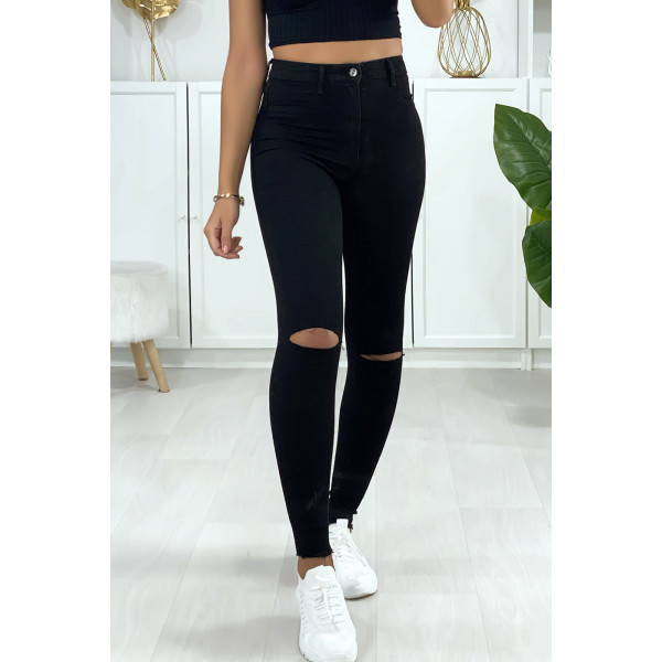 Jeans slim en noir déchiré aux genoux avec poches à l'arrière - 3