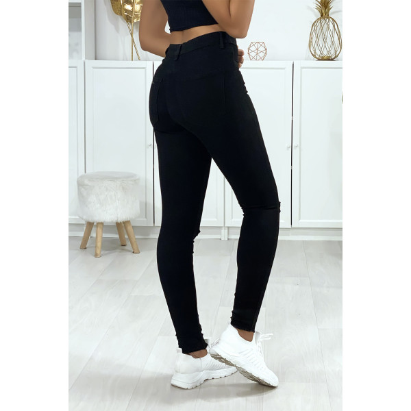 Jeans slim en noir déchiré aux genoux avec poches à l'arrière - 5