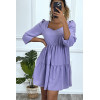 Robe violette évasée à col coeur froncé sur plusieurs endroit - 1