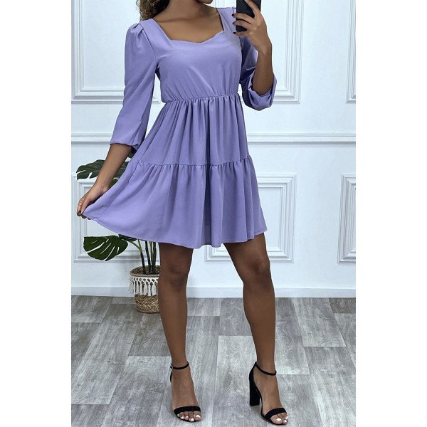 Robe violette évasée à col coeur froncé sur plusieurs endroit - 2