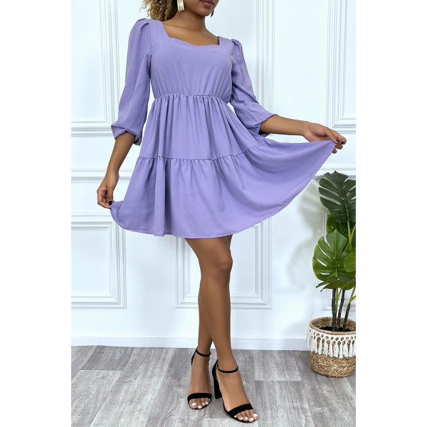 Robe violette évasée à col coeur froncé sur plusieurs endroit - 3