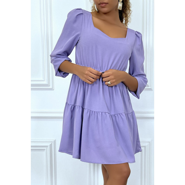 Robe violette évasée à col coeur froncé sur plusieurs endroit - 4