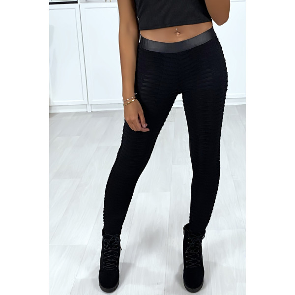 Legging jacquard noir transparent à l'avant et simili à l'arrière - 10