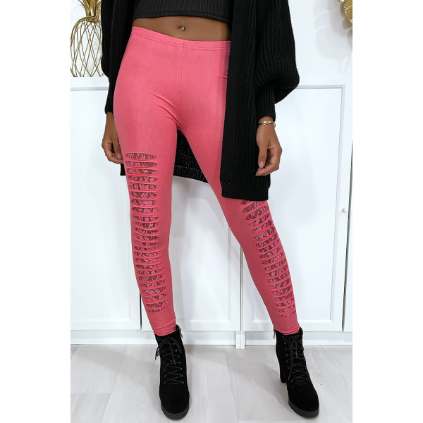 Legging fuchsia effilé à l'avant et doublé en dentelle - 1