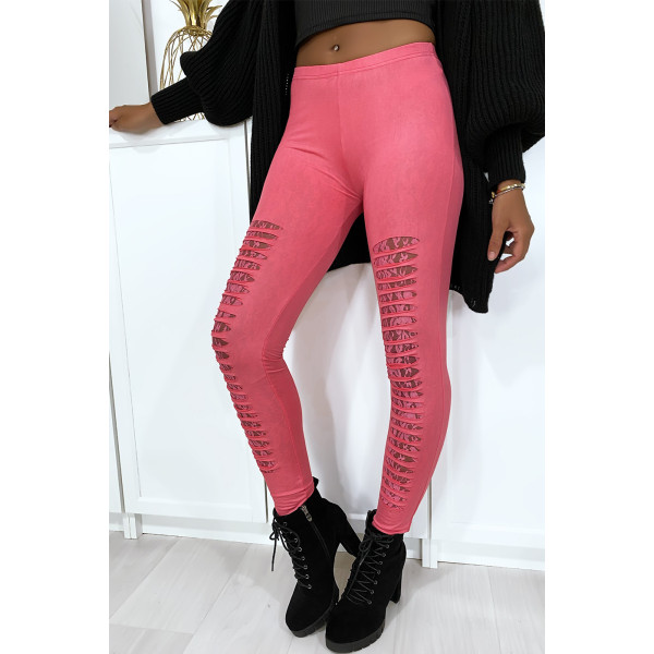 Legging fuchsia effilé à l'avant et doublé en dentelle - 3