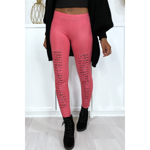 Legging fuchsia effilé à l'avant et doublé en dentelle - 4