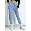 Pantalon strech bleu avec poches froufrou et ceinture - 7