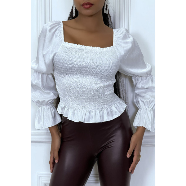 Blouse blanche froncée à manches bouffantes - 2