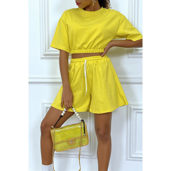 Ensemble jaune short et sweat crop style tenue de tennis - 3