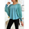 Jolie blouse turquoise à manches drapées - 2