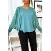 Jolie blouse turquoise à manches drapées - 4