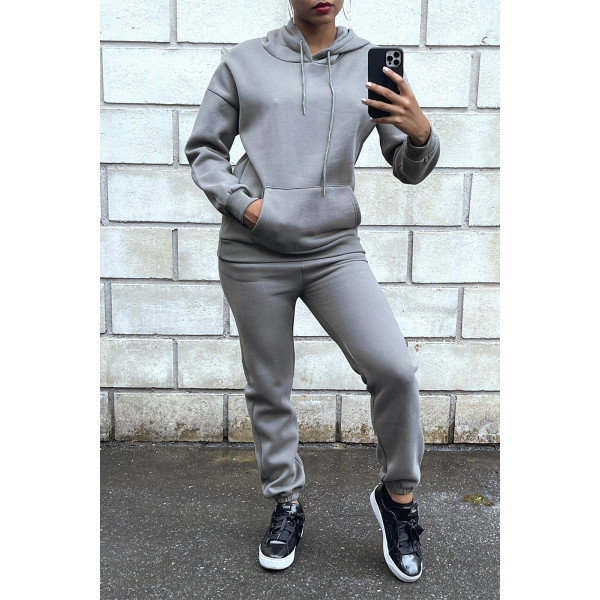 Ensemble 3 pièces doudoune sweat et jogging super épais en kaki - 5