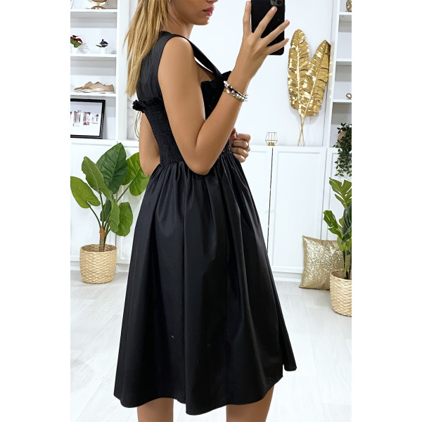 Robe patineuse noir évasé avec perles et élastiques au buste - 5