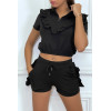 Ensemble noir avec détails volants short à lacet et haut avec zip - 2