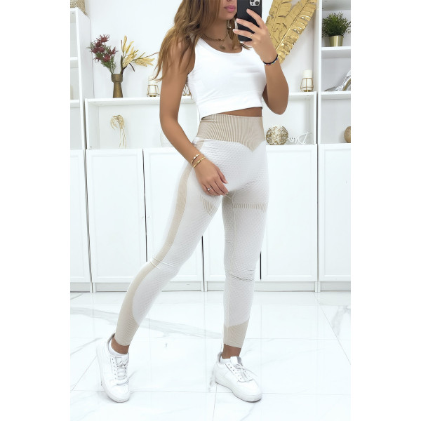 Legging de sport effet push up sans couture beige - 1