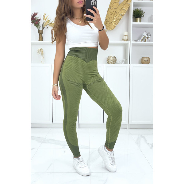 Legging de sport effet push up sans couture kaki - 1