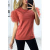 T-shirt rouge avec manches froufrou en tulle - 1