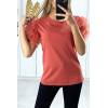 T-shirt rouge avec manches froufrou en tulle - 2