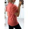 T-shirt rouge avec manches froufrou en tulle - 5