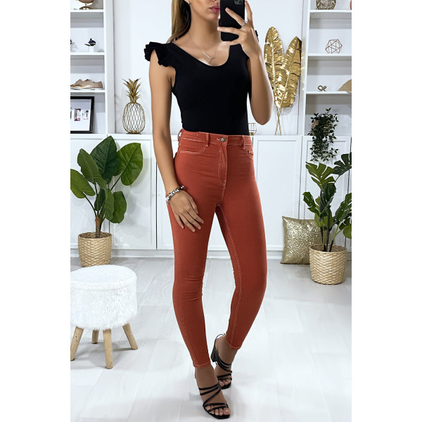 Jeans slim en corail avec fausse poches à l'avant - 2