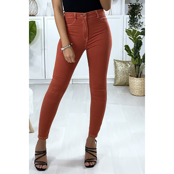 Jeans slim en corail avec fausse poches à l'avant - 3