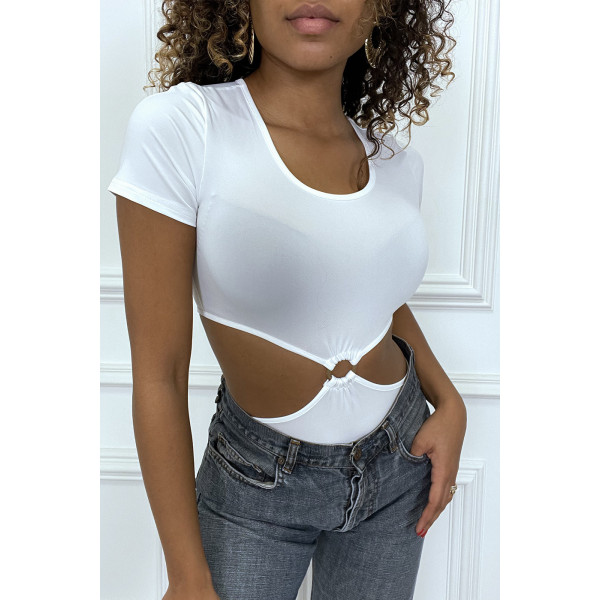 Body blanc tee shirt facon trikini avec anneaux - 2