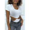 Body blanc tee shirt facon trikini avec anneaux - 2