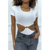 Body blanc tee shirt facon trikini avec anneaux - 5