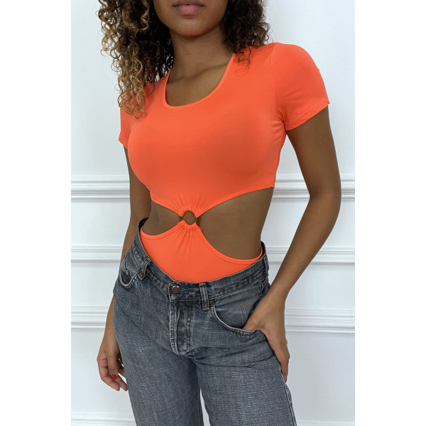 Body orange tee shirt facon trikini avec anneaux - 1