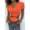 Body orange tee shirt facon trikini avec anneaux - 2