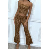 Ensemble crop top et pantalon évasée à motif python camel - 5