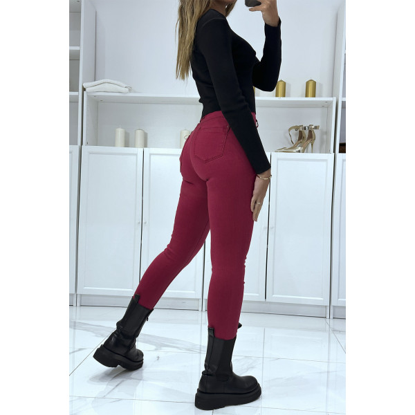 Jean slim rouge extensible avec poches et fermeture zip - 2