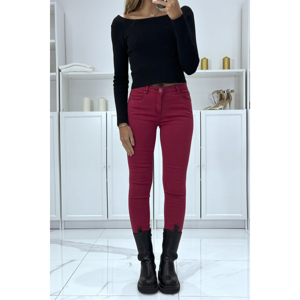 Jean slim rouge extensible avec poches et fermeture zip - 3