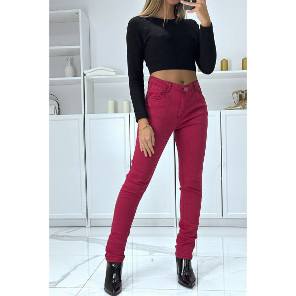 Jean slim bordeaux extensible avec poches et fermeture zip - 1