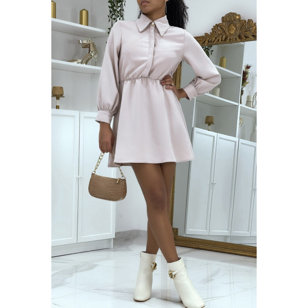 Robe patineuse beige à col Claudine - 1