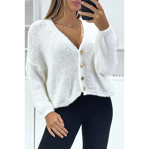 Gilet blanc over size très chic avec boutons doré - 2