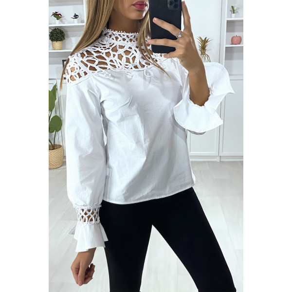 Blouse blanche avec buste motif satiné et perlé - 3