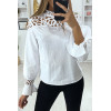 Blouse blanche avec buste motif satiné et perlé - 4