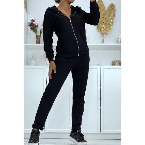 Ensemble doudoune 3 pièces sans manche noir avec sweat et jogging - 1