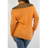 Pull orange vitaminé tout doux à épaules dénudée et détails ajourés pointelle. - 1