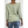 Pull  col V très chic vert pomme à volants - 1