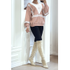 Pull rose over size manche bouffante avec motif en dentelle - 3